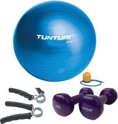 Tunturi - Fitness Set - Vinyl Dumbbell 2 x 1 kg - Gymball Blauw 90 cm - Fitnessmat 180 x 60 x 1,5 cm