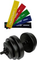Tunturi - Fitness Set - Vinyl Halterset 15 kg - Weerstandsbanden 5 stuks