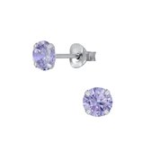 Joy|S - Zilveren ronde oorbellen - 5 mm - zirkonia lavendel paars