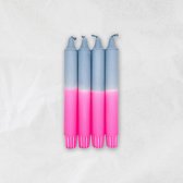 MingMing - Dusty Blue x Neon Pink - Dip Dye Kaarsen - set van 4 - handgemaakte kaarsen - dinerkaarsen