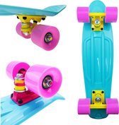 Happy Products - penny board voor meisjes en jongens - skateboard - longboard - pastel blauw - 56cm - cruiser