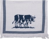 Clayre & Eef Gastendoekje 40*66 cm Wit, Blauw 100% Katoen Rechthoek Koeien Toilet Handdoek Kleine Handdoek