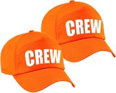 2x stuks crew personeelspet  / baseball cap oranje met witte bedrukking voor dames en heren - Holland / Koningsdag