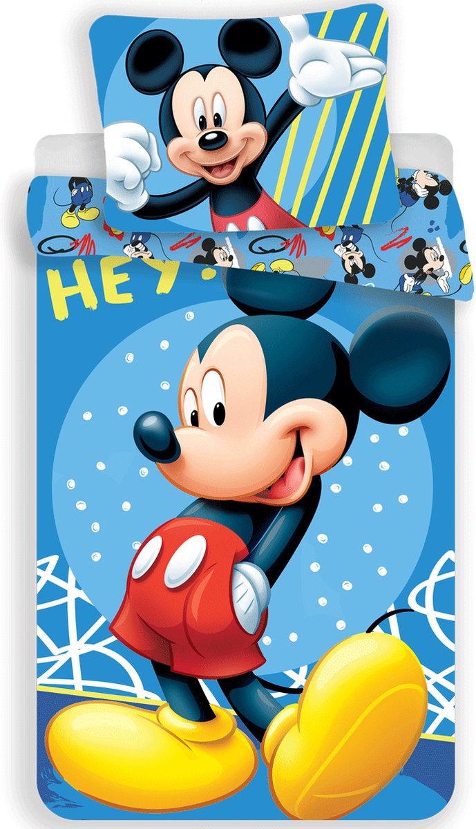 Disney Mickey Mouse Hey Dekbedovertrek - Eenpersoons - 140x200 cm - Blauw - Disney Mickey