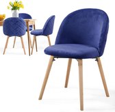 Miadomodo - Eetkamerstoelen - Velvet stoel - Beech Wood Legs - Backstest - Keukenstoel - Woonkamerstoel - Royal Blue - 4 PCS