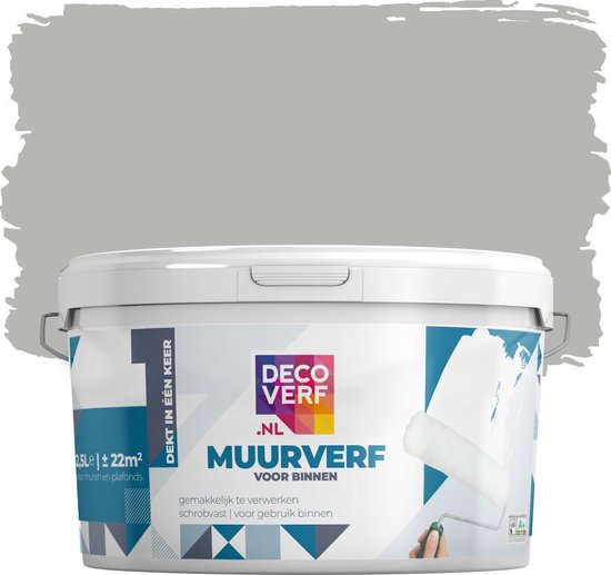 Decoverf muurverf mat, Kiezelgrijs, 2.5L