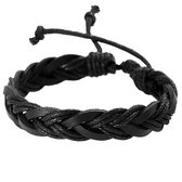 Fako Bijoux® - Armband - Leder - Gevlochten - Zwart