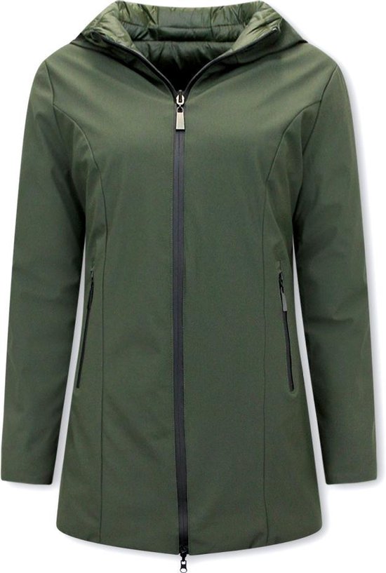 Double Face Dames Jassen Parka - Slim Fit - Groen