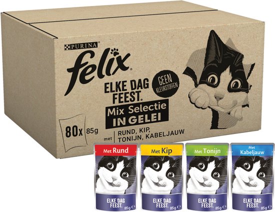 Felix elke dag feest mix selectie in gelei - katten natvoer - 80 x 85g