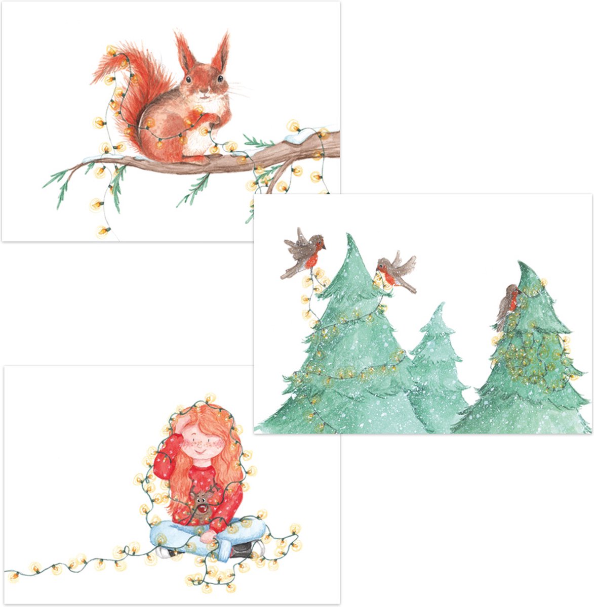 Kerstkaarten | Set van 9 | Kerstlampjes | Illu-Straver