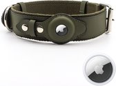 Apple Airtag honden halsband - Army green - Maat S - Airtag hond - honden tracker - gps tracker - halsband hond leer  - PU Leather