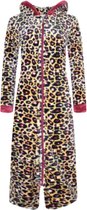 Dames badjas fleece extra lang rits met zakken en capuchon XL beige/bruin/donkerrood