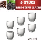 6x Dubbelwandige Koffieglazen 250 ml - Glazen Cappuccino Kop - Latte Glas - Dubbelwandig Theeglas - Thee - Koffie - Espresso