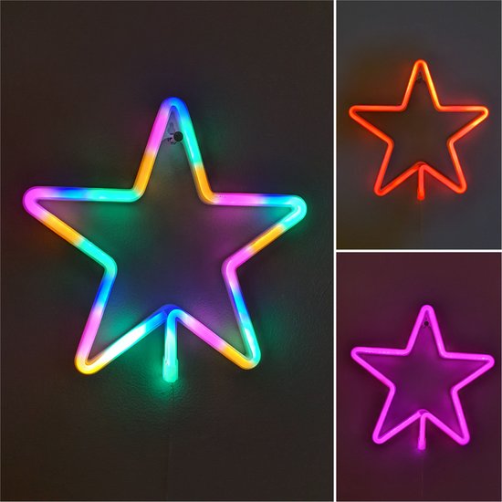 Luca Lighting Set van 3 , Neon hangende ster  red,pink,multikleur D28cm