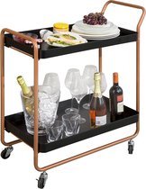 Keukenwagen - Serveerwagen met handvat en 2 metalen dienbladen, Barwagen op wielen