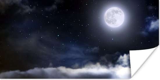 Affiche Lune - Etoiles - Nuages - 80x40 cm