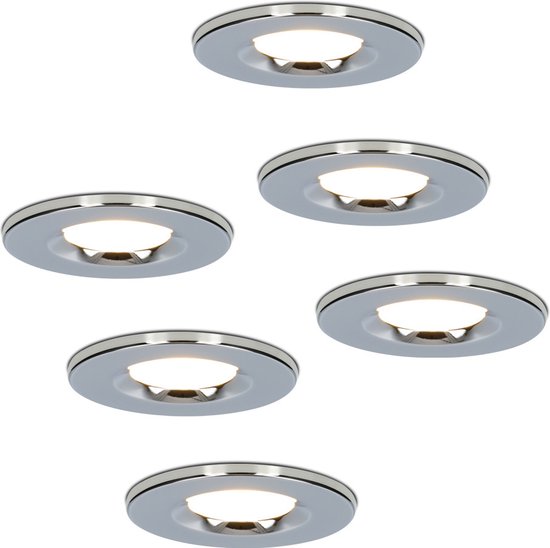 Set van 6 HOFTRONIC Venezia - LED Inbouwspots voor badkamer, binnen en buiten - 6 Watt 460 lumen - Zaagmaat: Ø60-75 mm - IP65 waterdicht - Dimbaar - Chroom - Zeer warm wit tot warm wit (dim to warm) - Plafondspots inbouw