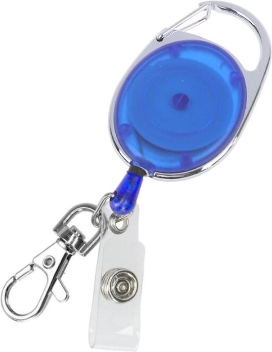 Fako Bijoux® - Uittrekbare Sleutelhanger Met Koord Duo - Uittrekbare Pasjeshouder - Skipashouder - Nylon - 36x56mm - Transparant - Blauw