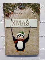Metalen Kersthanger "XMAS" - Pinguin - 27.5x5x 19.5cm - Kerstdecoratie - Seizoen decoratie