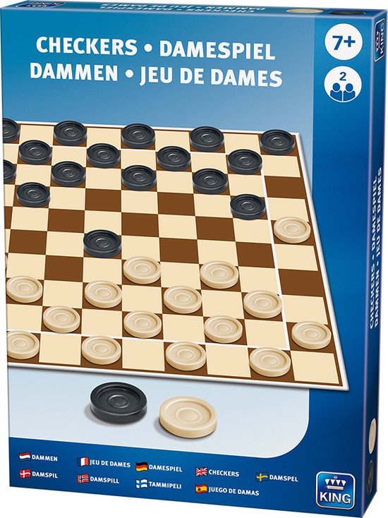 Afbeelding van het spel King Damspel Junior Bruin/wit/zwart 2-delig