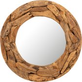 J-Line Spiegel Rond Stukken Teak Hout Naturel Medium