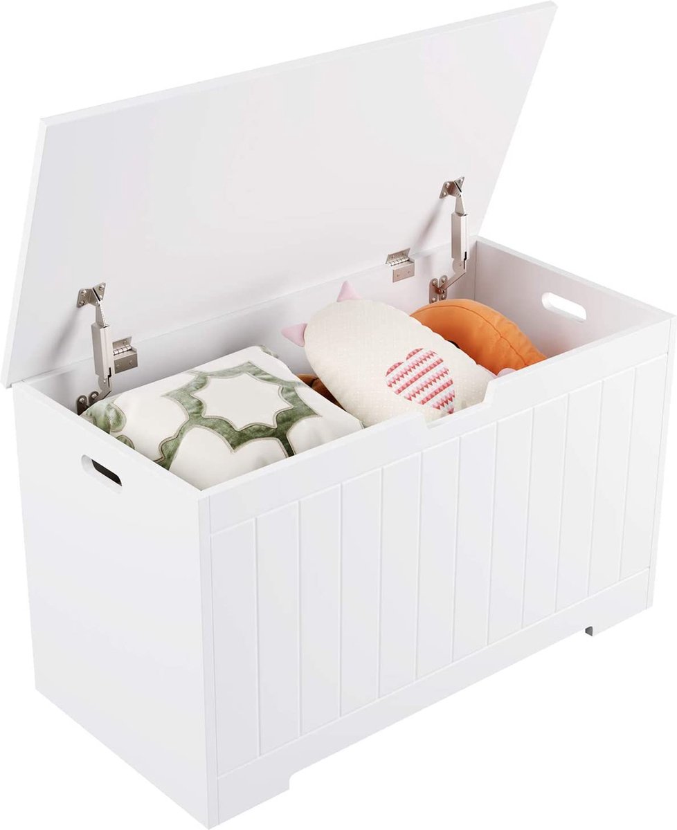 Homfa® Opbergkist XL - Houten Kist met Handvaten en Deksel - Kist voor Speelgoed - Opbergbox Modern - 80 x 39.5 x 46.3 cm - Wit