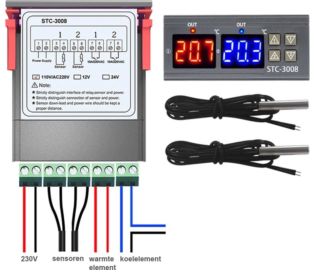 Digitale Temperatuurregelaar 230V SCT-3008 - 2 Kanaals - 2 Relais -  Thermoregulator -... | bol.com