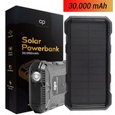 Optiq Products® Powerbank 30000 mAh – Solar Powerbank – Powerbank Zonneenergie – Wireless charger – Samsung en Iphone – 2 x USB – USB-C – (IP68) -Zaklamp-Zwart