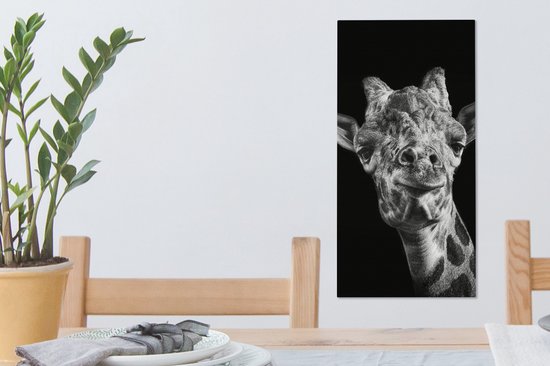 Peinture sur toile Girafe - Animal - Zwart - Wit - 20x40 cm - Décoration murale