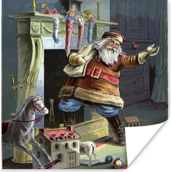 Poster Retro kerstman - Kerstmis - 30x30 cm - Kerstmis Decoratie - Kerstversiering - Kerstdecoratie Woonkamer - Kerstversiering - Kerstdecoratie voor binnen - Kerstmis