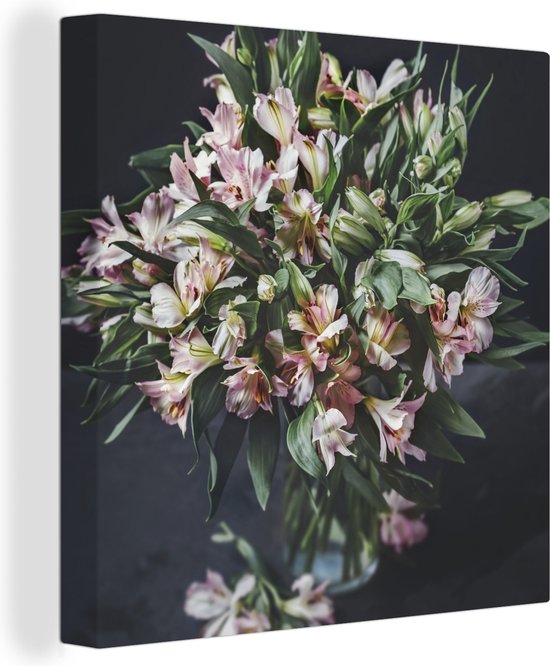 Toile Peinture Fleurs - Vase - Zwart - 90x90 cm - Décoration murale