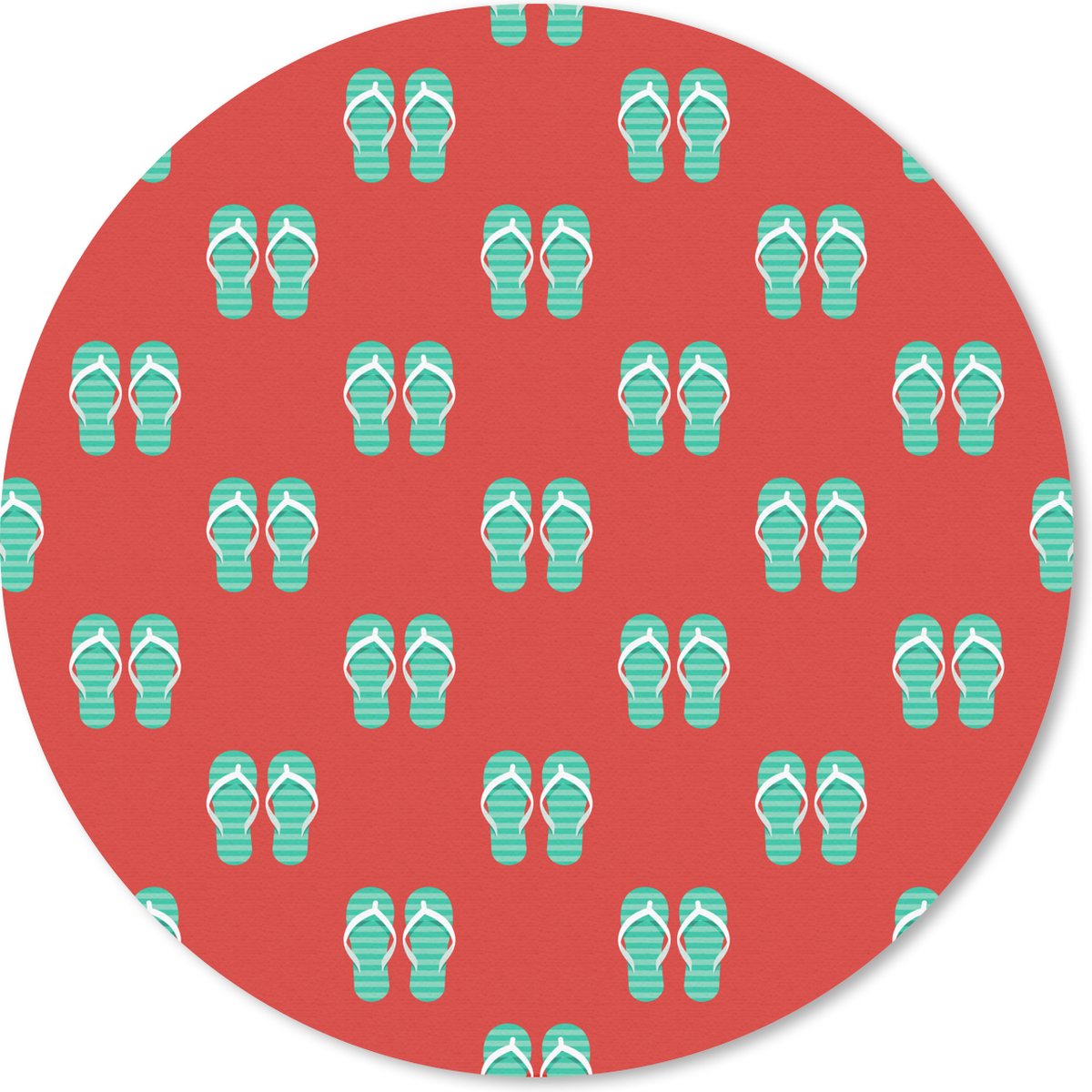 Muismat rond 30x30 cm - Mousepad Zomer - Slippers - Rood - Ronde muismatten