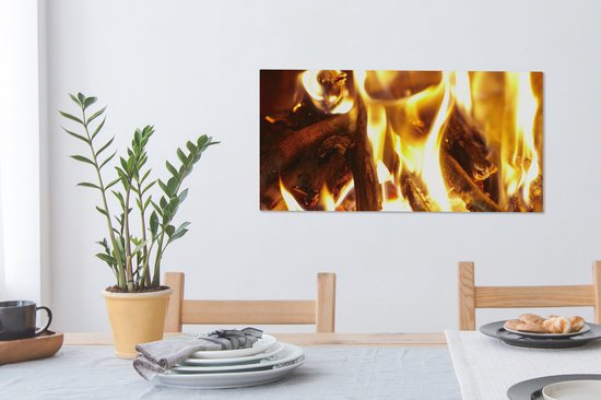 Tableau sur toile Une cheminée avec feu - 80x40 cm - Décoration murale