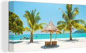 Canvas Schilderij Strand met palmbomen en strandstoelen - 80x40 cm - Wanddecoratie