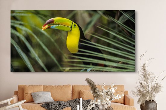 Tableau Toile Toucan - Feuilles - Branche - 160x80 cm - Décoration murale