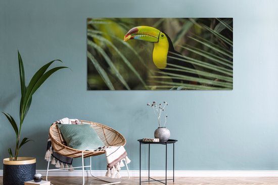 Tableau Toile Toucan - Feuilles - Branche - 160x80 cm - Décoration murale