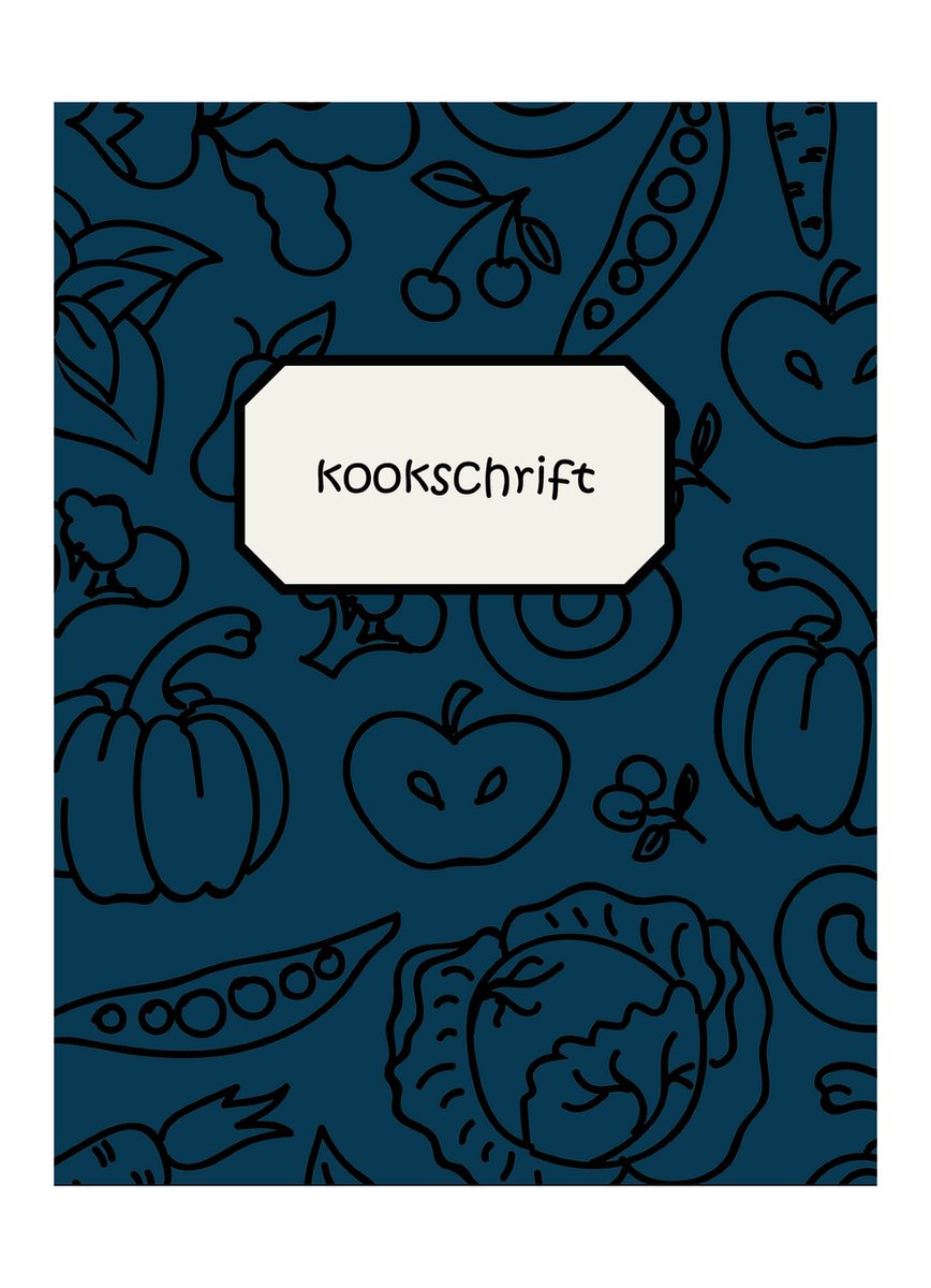 Kookschrift - Recepten - Diner - Gastenlijst - Boodschappenlijst - Feest - Gerechten - Kookliefhebber - Etentje - Cadeau - Blauw - Zwart - Elastiek