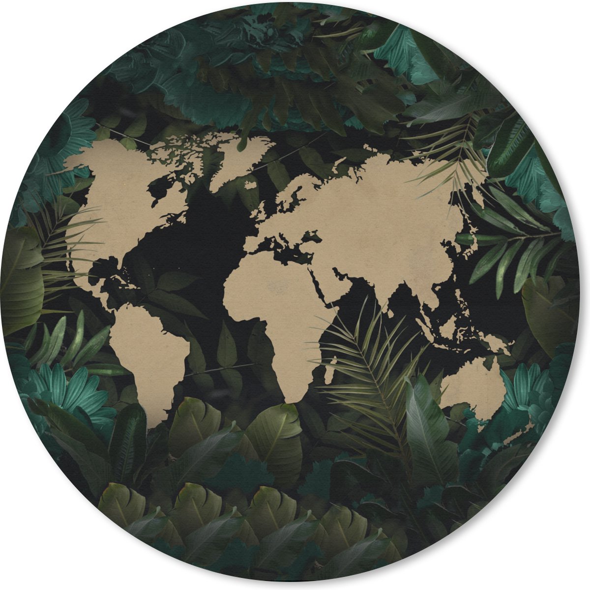 Muismat rond 30x30 cm - Mousepad Wereldkaart - Bruin - Bloemen - Ronde muismatten