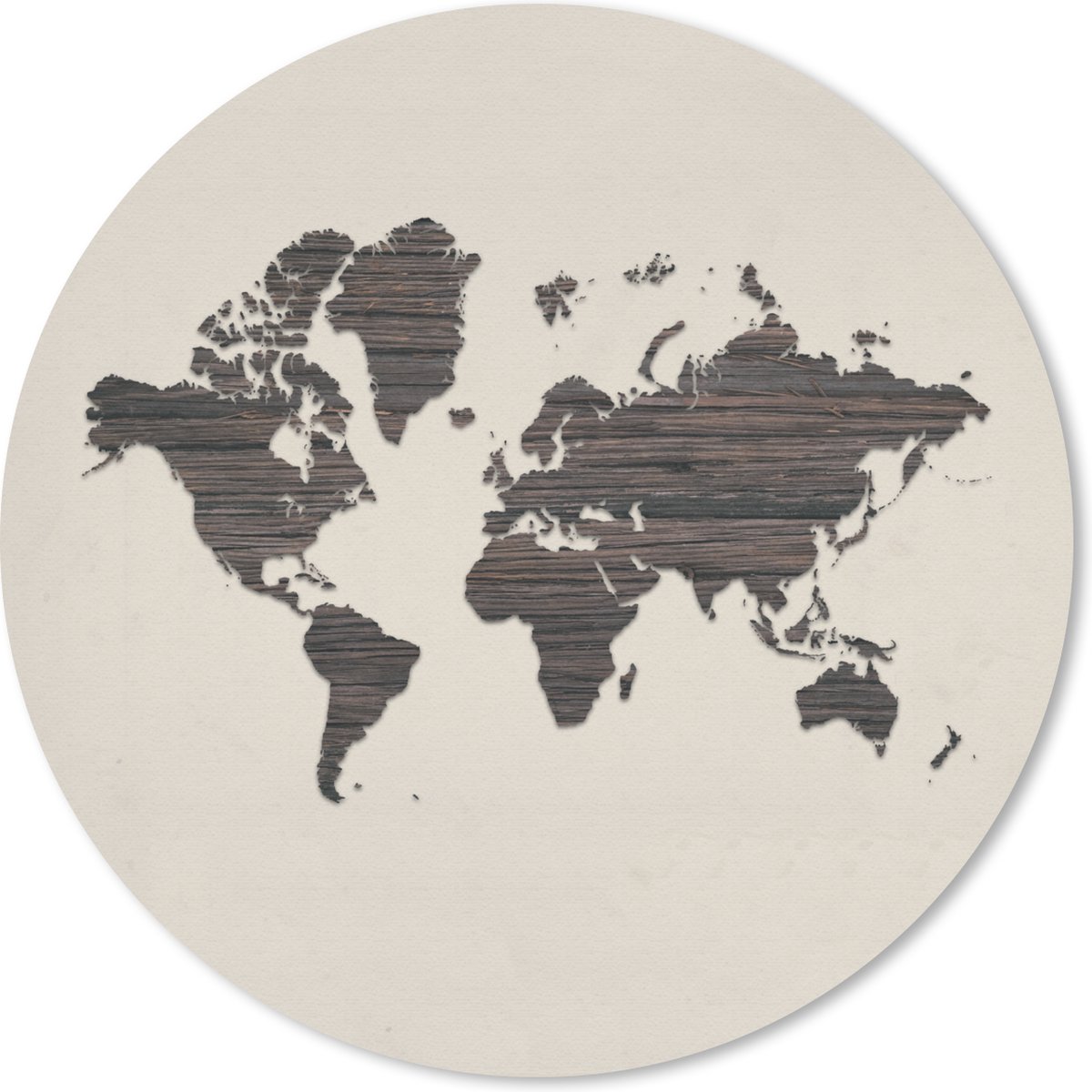 Muismat rond 20x20 cm - Mousepad Wereldkaart - Bruin - Hout - Ronde muismatten