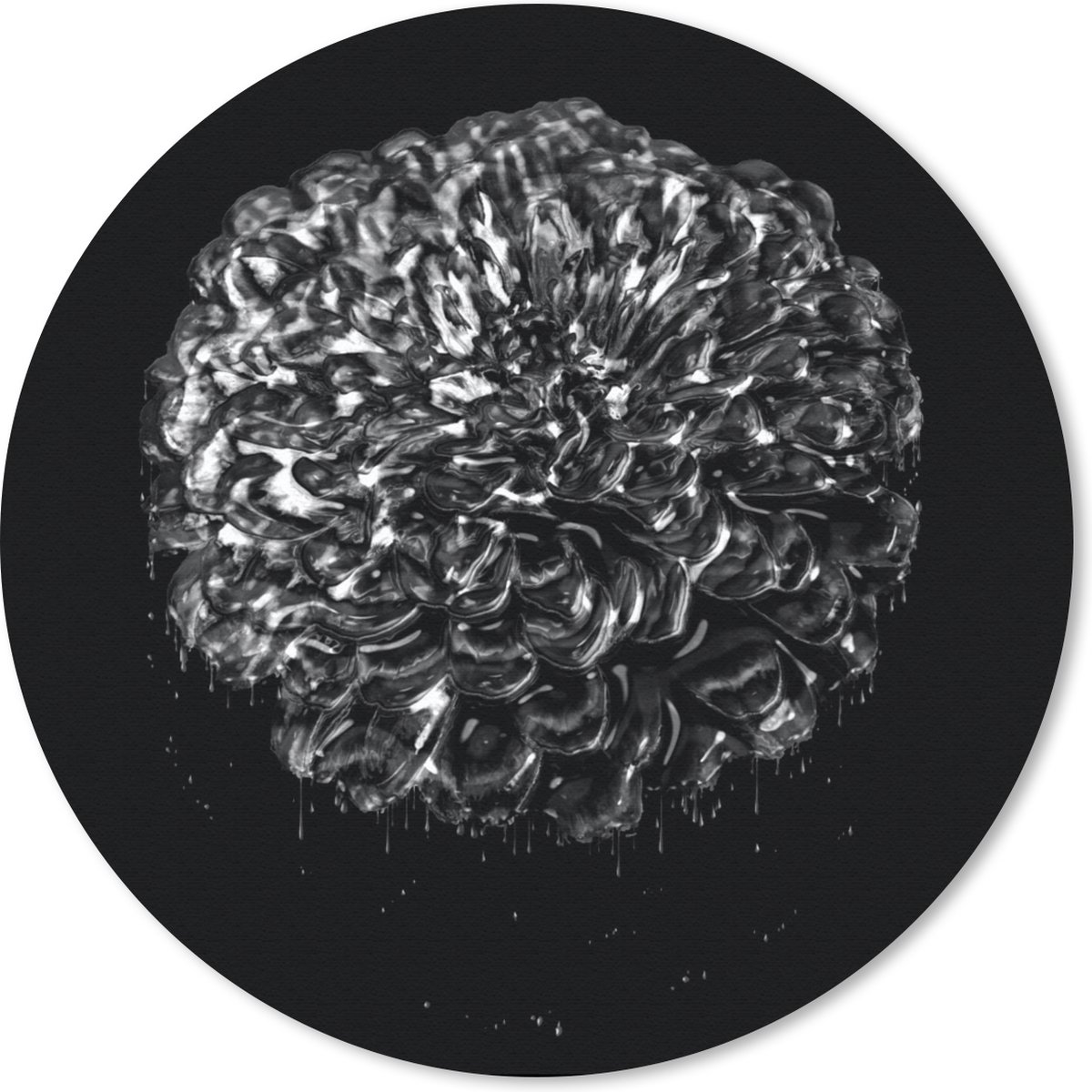 Muismat rond 30x30 cm - Mousepad Bloemen - Bladeren - Zwart - Wit - Ronde muismatten