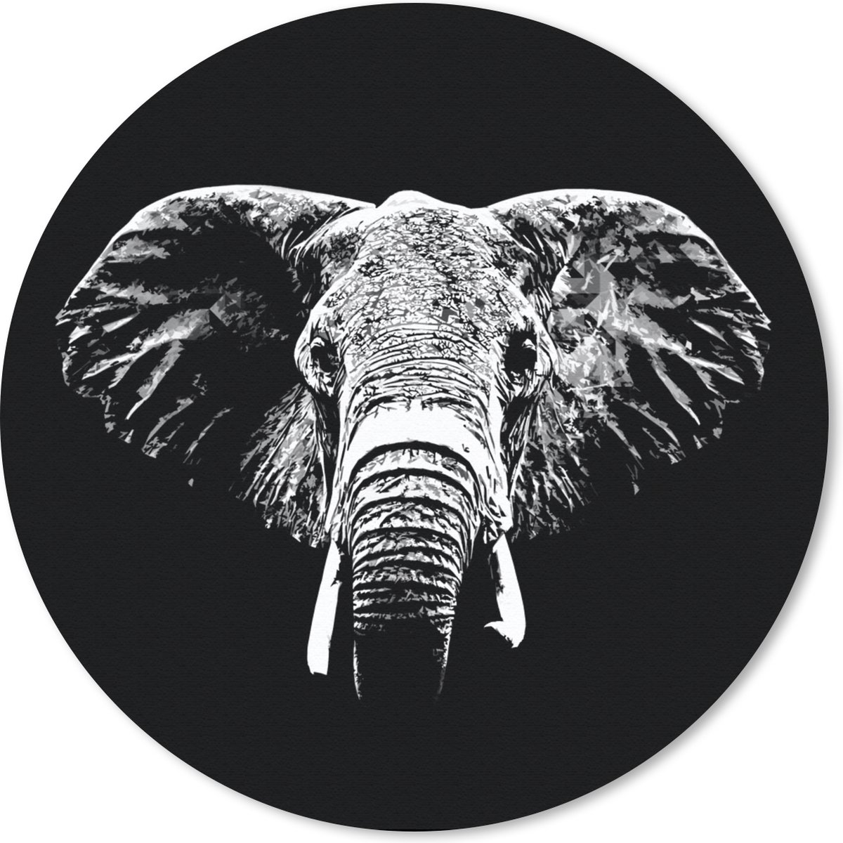 Muismat rond 20x20 cm - Mousepad Olifant - Dieren - Zwart - Wit - Ronde muismatten