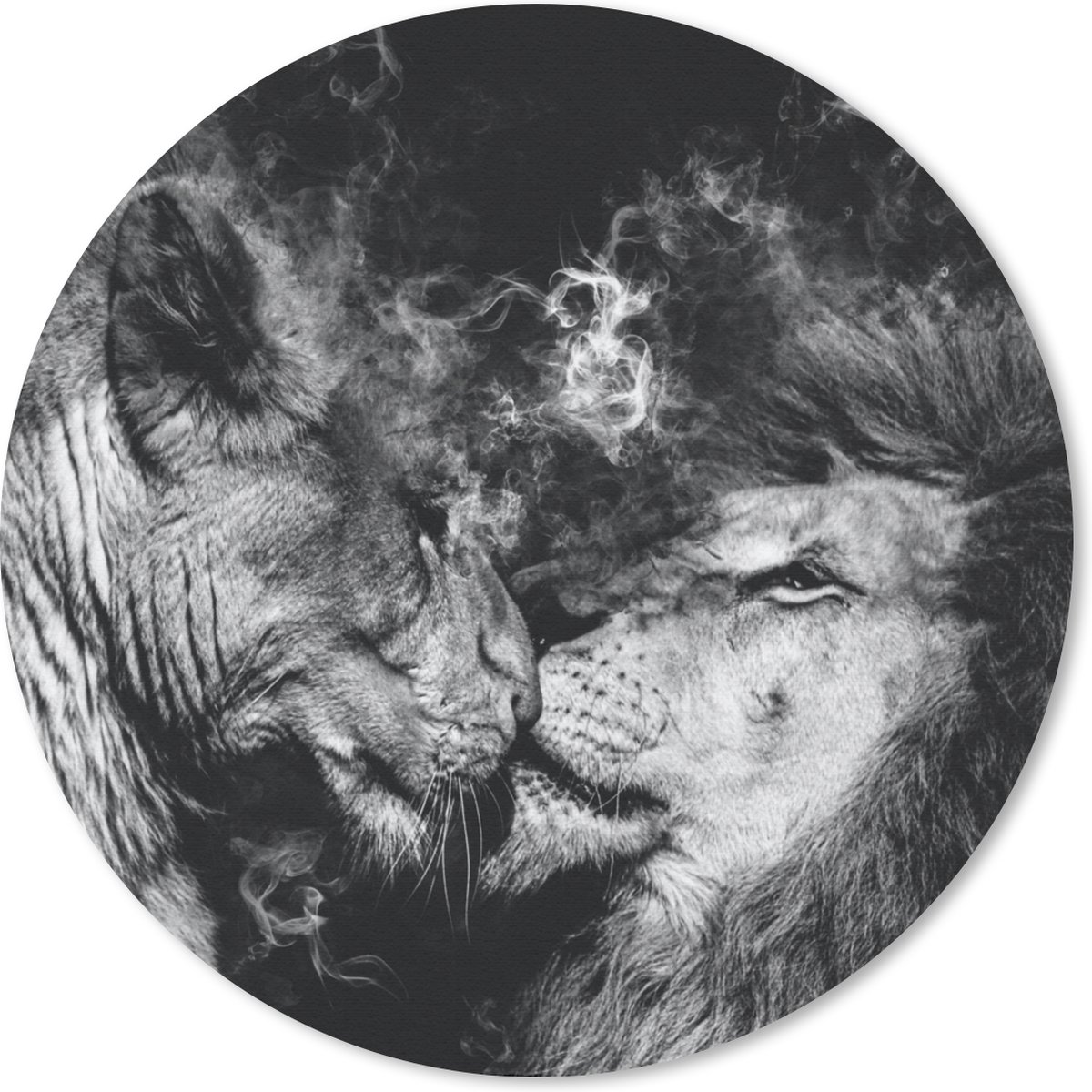 Muismat rond 30x30 cm - Mousepad Leeuw - Rook - Liefde - Zwart - Wit - Ronde muismatten