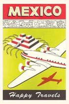 Pocket Sized - Found Image Press Journals- Vintage Journal Plane Over Mexico Pyramid Travel Poster