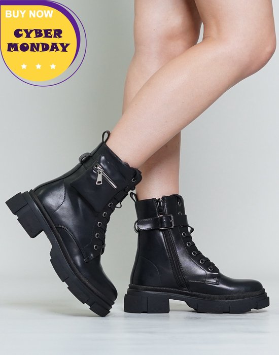 LIZZY - zwarte bikerboots - met zakje | bol.com