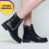 Enkellaarsjes - dames - zwart - met studs