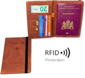 Luxe Paspoorthouder Suède / Leer - Cognac Bruin - Paspoorthoesje - Reisportemonnee - Bescherm Cover - Portemonnee - Pashouder
