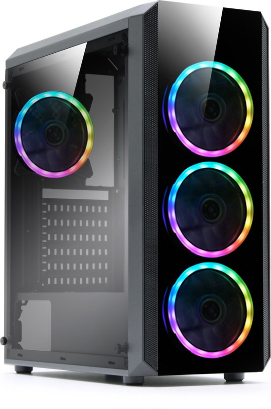 Gaming 703B PC Behuizing met 4x RGB ventilatoren - Tempered glass inclusief RGB verlichting