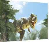 Dinosaurus T-Rex in zonnig woud - Foto op Dibond - 80 x 60 cm