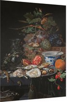 Stilleven met vruchten, oesters en een porseleinen kom, Abraham Mignon - Foto op Dibond - 60 x 80 cm