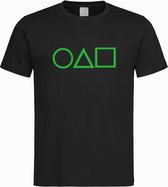 Zwart T-shirt Squid Game met Symbolen – Glow in the dark Groen 4XL